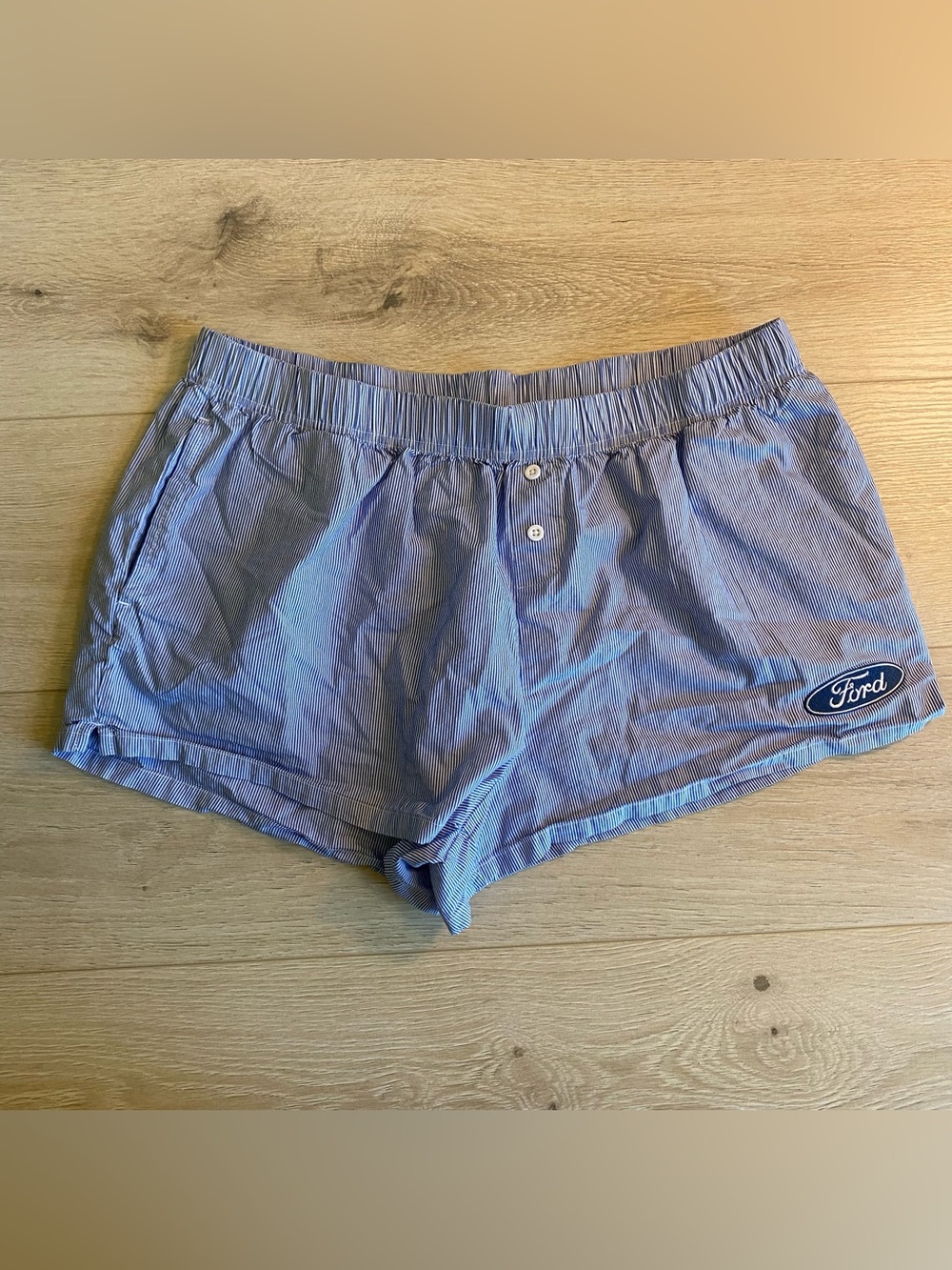 Ford Blue Pinstripe Elastic-Waist Shorts with Logo Patch